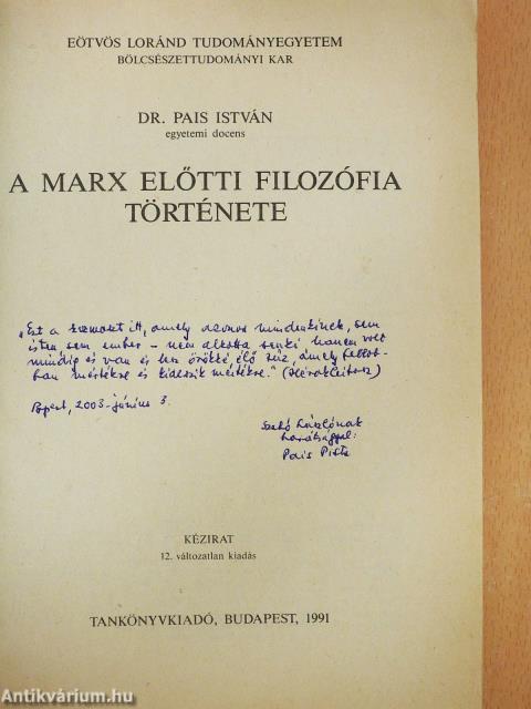 A Marx előtti filozófia története (dedikált példány)