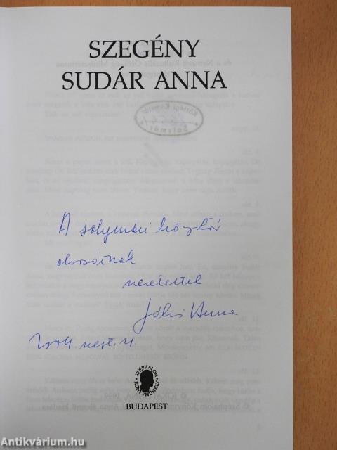 Szegény Sudár Anna (dedikált példány)