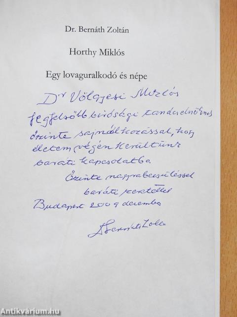Horthy Miklós (dedikált példány)