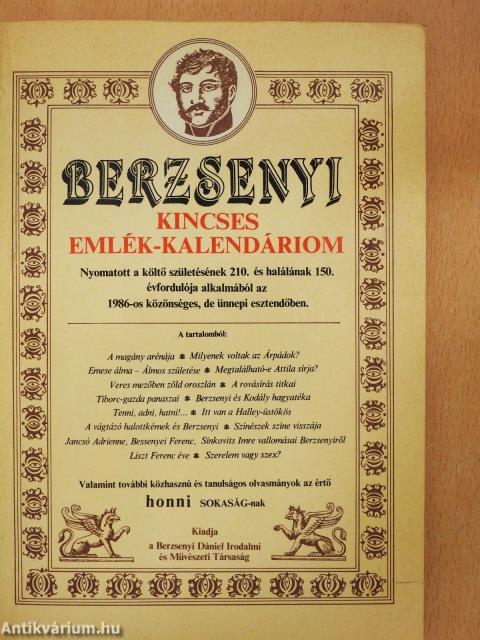 Berzsenyi Kincses emlék-kalendáriom 1986 (dedikált példány)