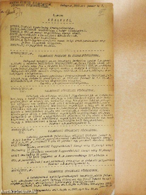 Magyar Királyi Államvasutak Budapesti Üzletvezetőségének körlevelei 1923. január-december