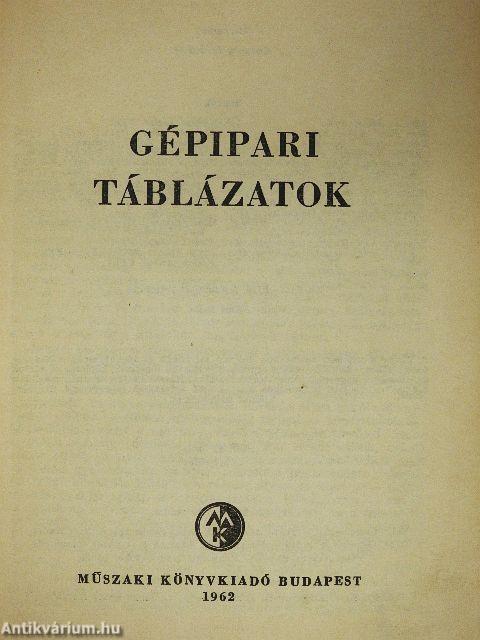 Gépipari táblázatok