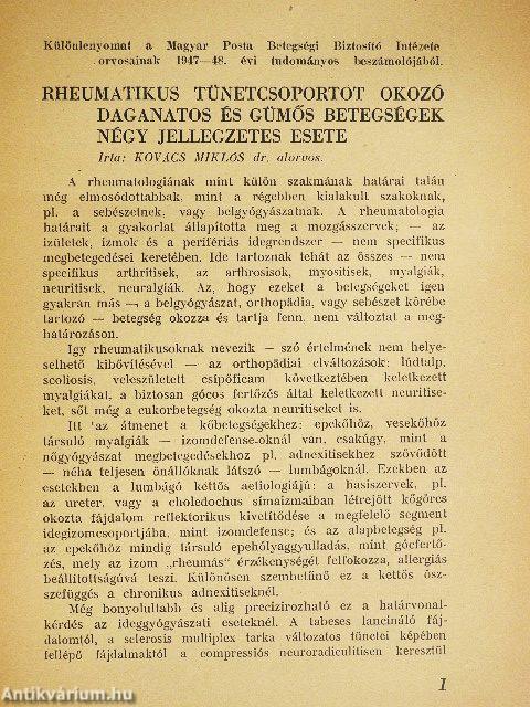Rheumatikus tünetcsoportot okozó daganatos és gümős betegségek négy jellegzetes esete