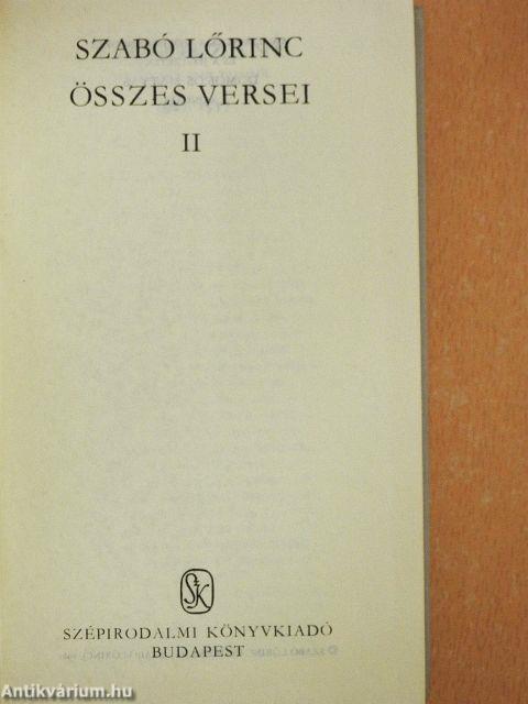 Szabó Lőrinc összes versei II. (töredék)