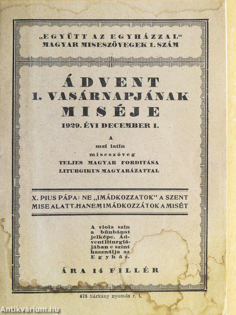 "Együtt az egyházzal" 1929. december 1.