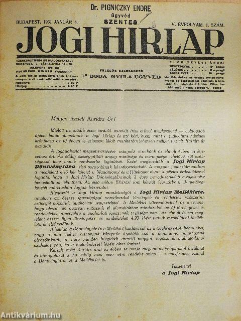Jogi Hirlap 1931. (nem teljes évfolyam)