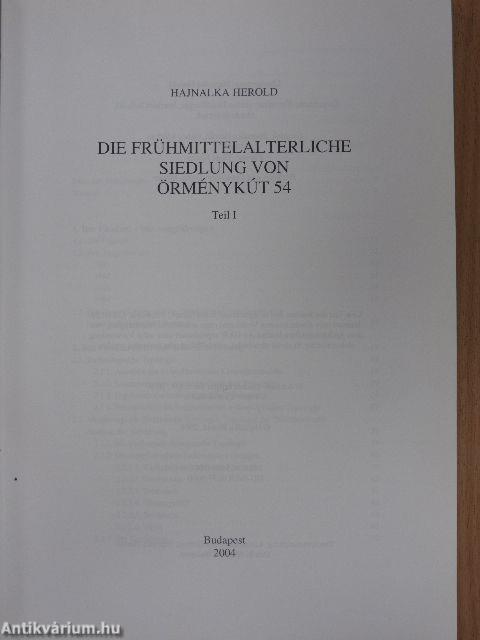 Die Frühmittelalterliche siedlung von Örménykút 54 I.