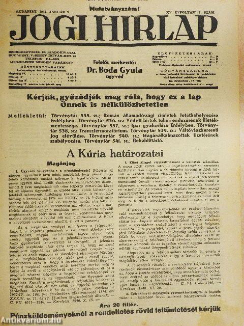 Jogi Hirlap 1941. január 5.-december 27.