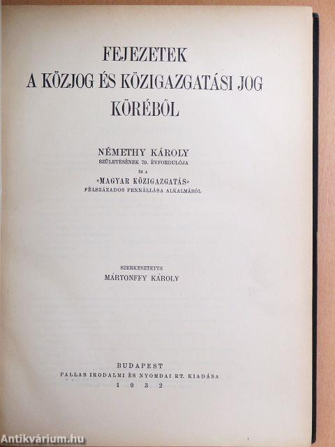 Fejezetek a közjog és közigazgatási jog köréből