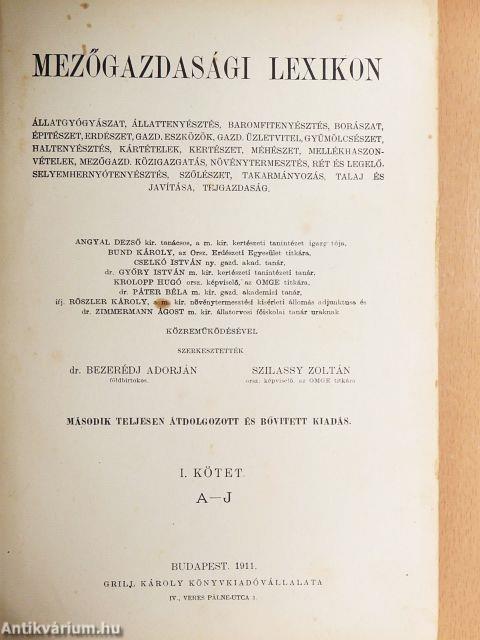 Mezőgazdasági Lexikon I. (töredék)