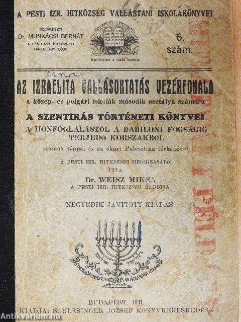 Az izraelita vallásoktatás vezérfonala a közép- és polgári iskolák második osztálya számára