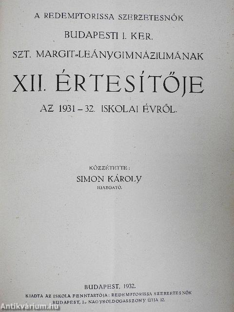 Szent Margit leánygimnázium értesítői