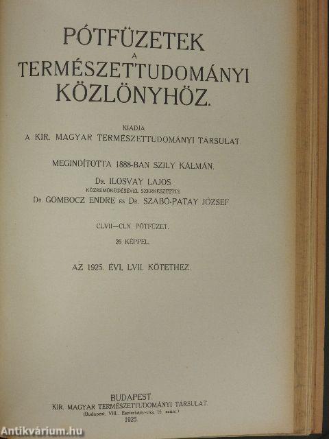 Természettudományi Közlöny 1925. január-december/Pótfüzetek a Természettudományi Közlönyhöz 1925. január-december