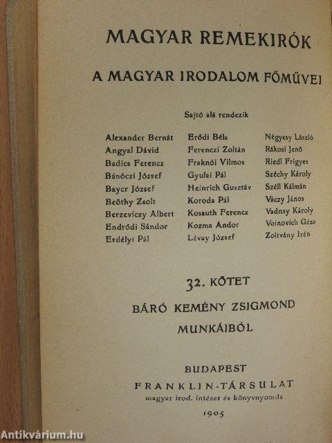 Báró Kemény Zsigmond munkáiból