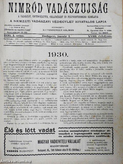 Nimród Vadászujság 1930. (nem teljes évfolyam)