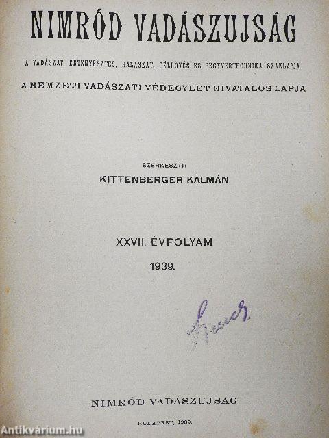 Nimród Vadászujság 1939. január-december (nem teljes évfolyam)