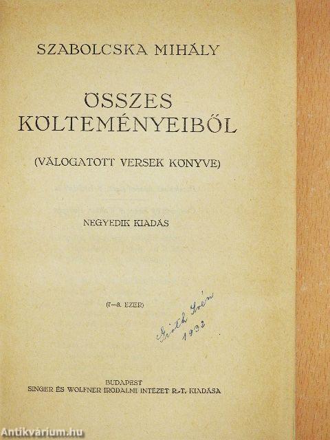 Szabolcska Mihály összes költeményeiből
