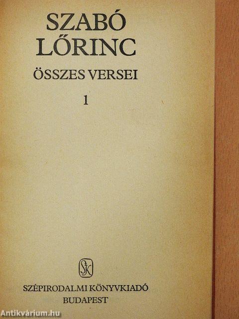 Szabó Lőrinc összes versei I. (töredék)