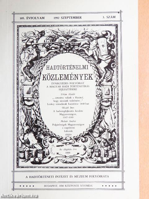 Hadtörténelmi Közlemények 1992. szeptember