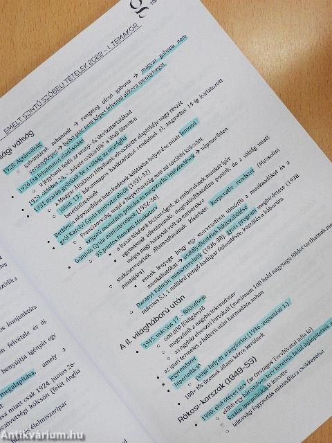 Emelt szóbeli tételek 2022 - Történelem szekció