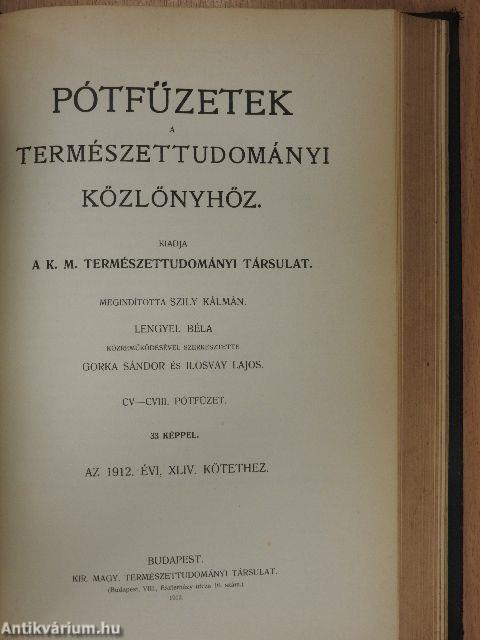 Természettudományi Közlöny 1912. január-december/Pótfüzetek a Természettudományi Közlönyhöz 1912. január-december