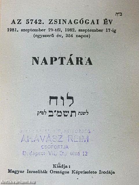 Az 5742. zsinagógai év naptára