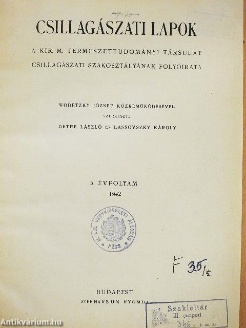 Csillagászati lapok 1942/1-4.