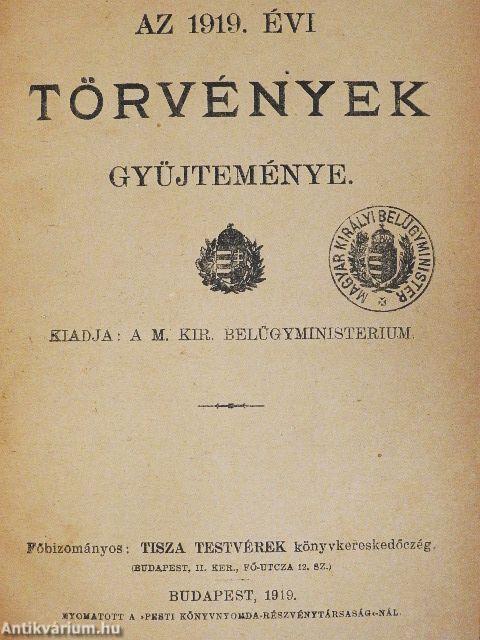 Az 1919. évi törvények gyüjteménye