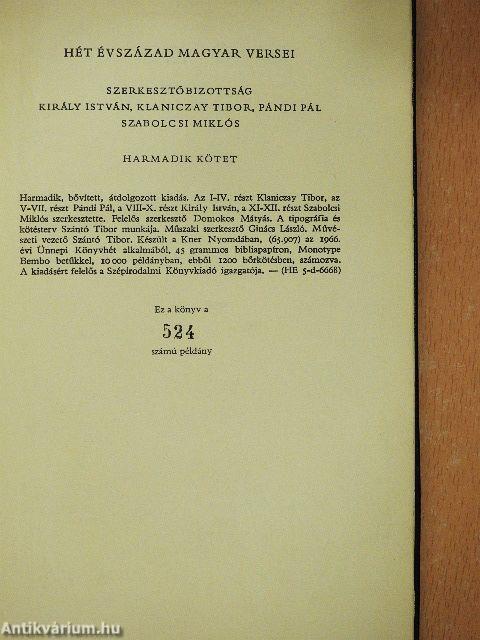 Hét évszázad magyar versei I-III.