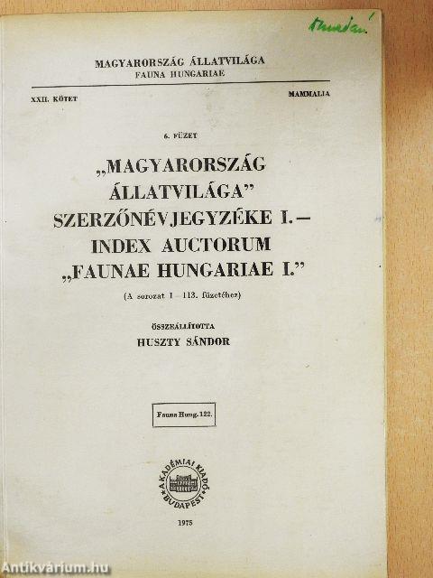 "Magyarország állatvilága" szerzőnévjegyzéke I.