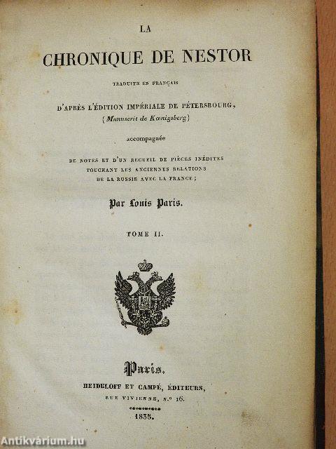 La chronique de nestor I-II./Table des origines et singularités de la Russie