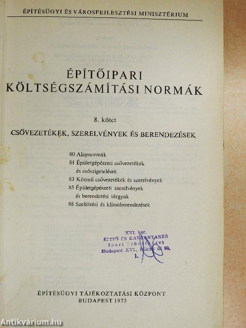 Építőipari költségszámítási normák 8.