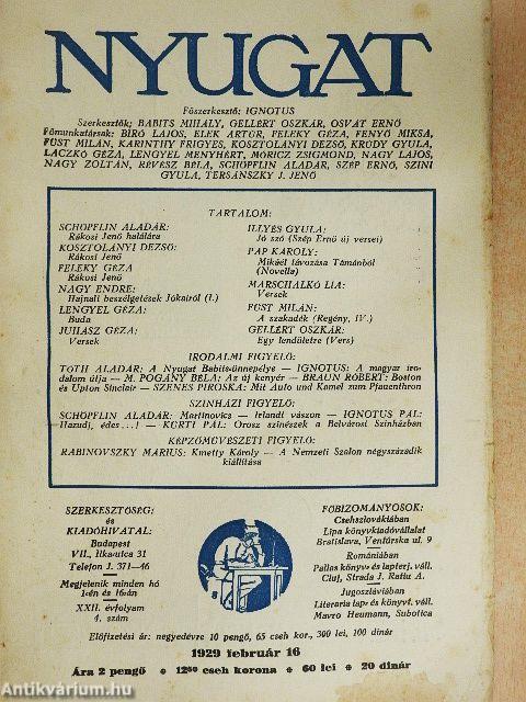 Nyugat 1929. február 16.