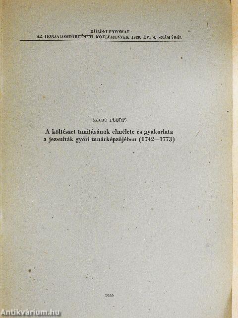 A költészet tanításának elmélete és gyakorlata a jezsuiták győri tanárképzőjében