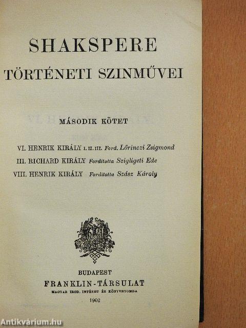 Shakspere történeti szinművei II. (töredék)