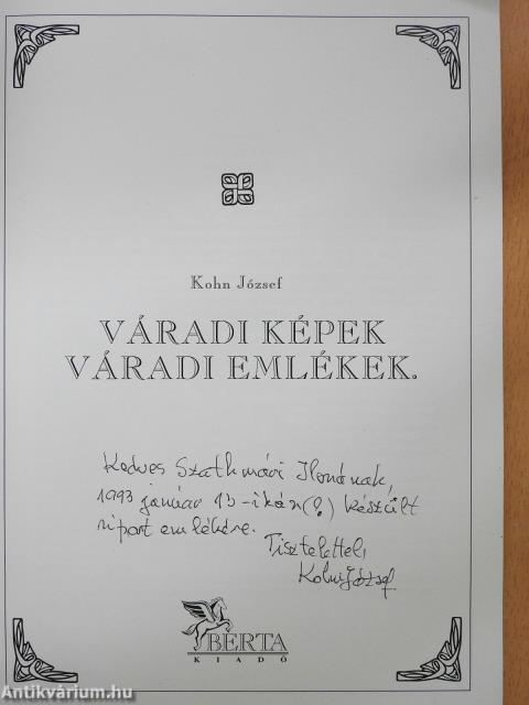 Váradi képek, váradi emlékek (dedikált példány)
