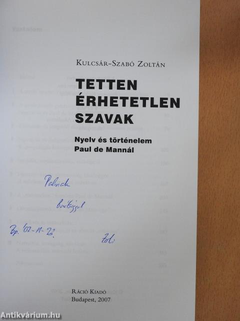 Tetten érhetetlen szavak (dedikált példány)