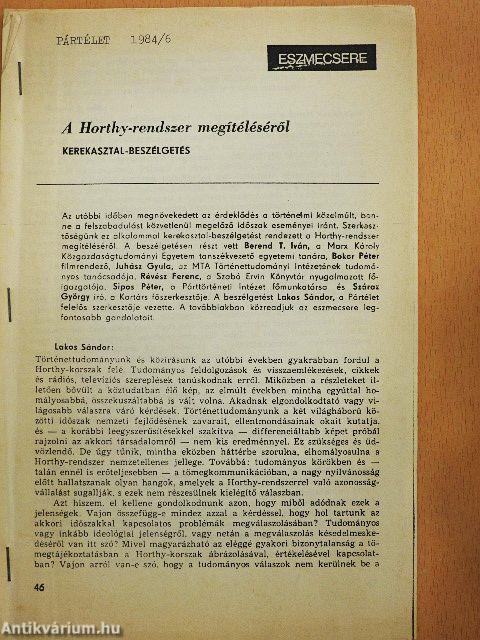 A Horthy-rendszer megítéléséről