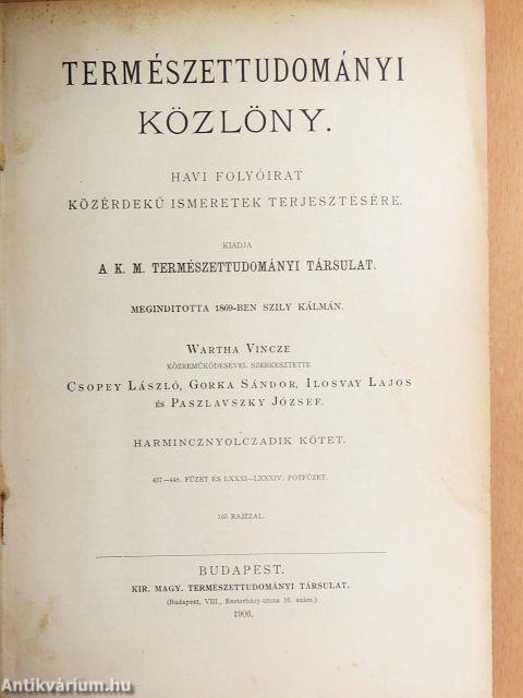 Természettudományi Közlöny 1906. január-december/Pótfüzetek a Természettudományi Közlönyhöz 1906. január-december