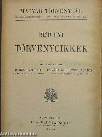 1930. évi törvénycikkek