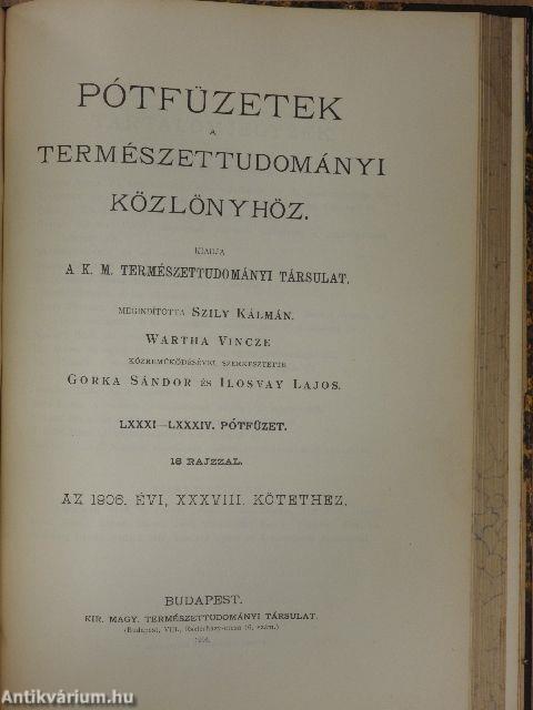 Természettudományi Közlöny 1906. január-december/Pótfüzetek a Természettudományi Közlönyhöz 1906. január-december