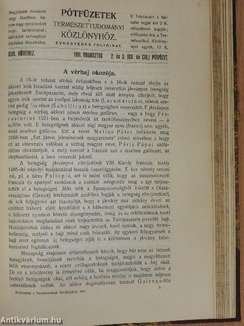 Természettudományi Közlöny 1910. január-december/Pótfüzetek a Természettudományi Közlönyhöz 1910-1911. (nem teljes évfolyam)