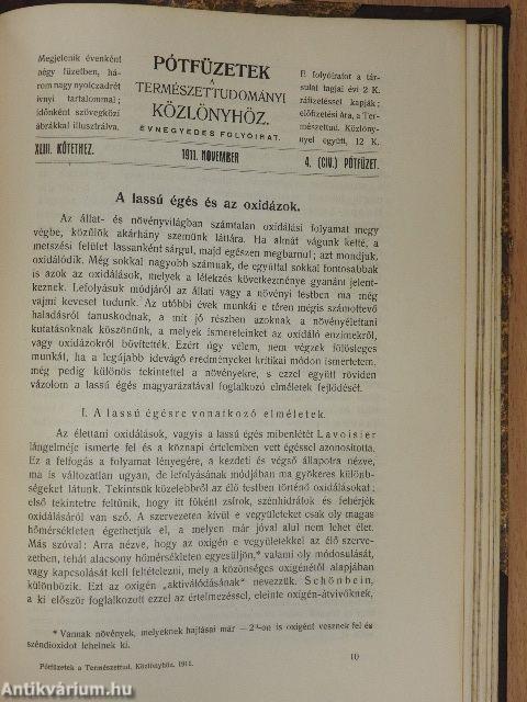 Természettudományi Közlöny 1910. január-december/Pótfüzetek a Természettudományi Közlönyhöz 1910-1911. (nem teljes évfolyam)