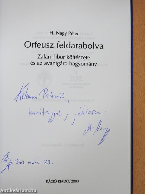 Orfeusz feldarabolva (dedikált példány)