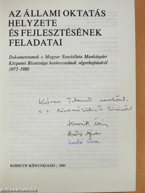 Az állami oktatás helyzete és fejlesztésének feladatai (többszörösen dedikált példány)
