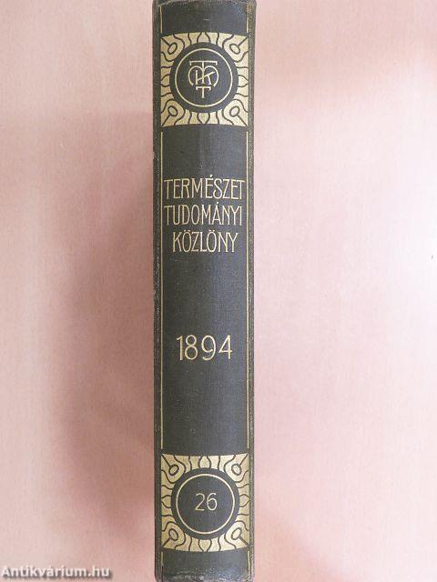 Természettudományi Közlöny 1894. január-december/Pótfüzetek a Természettudományi Közlönyhöz 1894. január-december