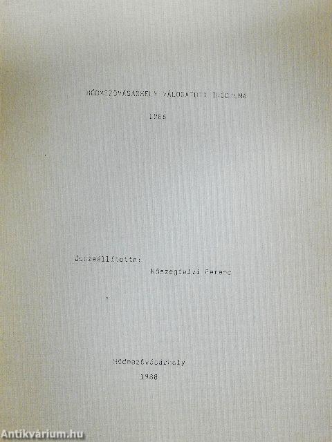 Hódmezővásárhely válogatott irodalma 1986