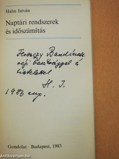 Naptári rendszerek és időszámítás (dedikált példány)