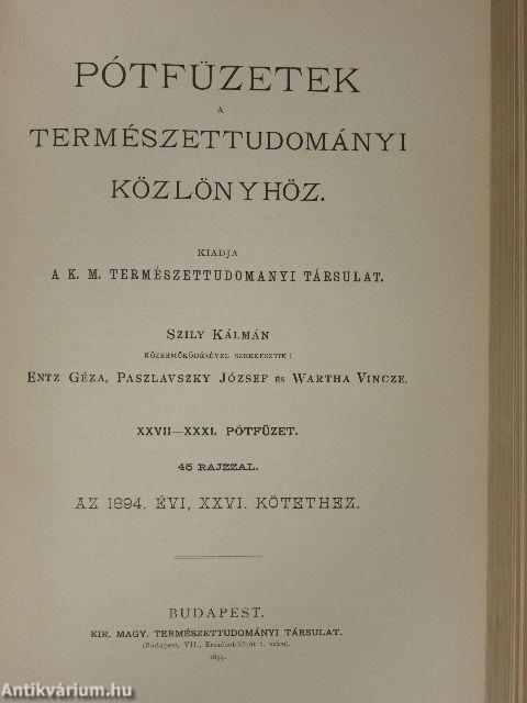 Természettudományi Közlöny 1894. január-december/Pótfüzetek a Természettudományi Közlönyhöz 1894. január-december