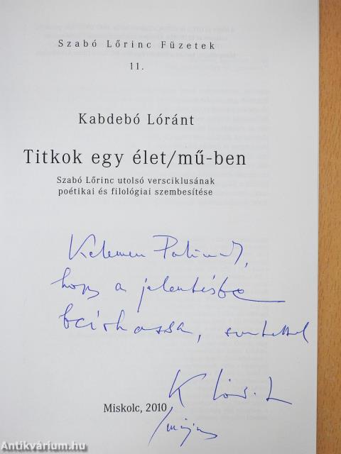 Titkok egy élet/műben (dedikált példány)